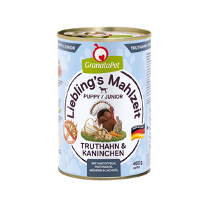 GranataPet Liebling's Mahlzeit Turkey & Coney Junior/Puppy 400g – front packaging