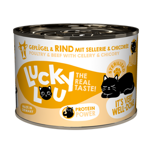 Lucky Lou sterilized wet cat food – poultry & beef with celery & chicory (grain-free)