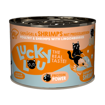 Lucky Lou adult wet cat food – poultry & shrimps with cranberries (grain-free)