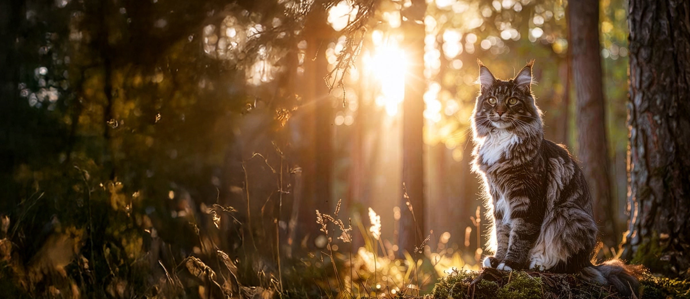 A cat in a sunlit German forest
